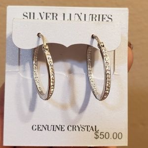 Genuine crystal silver plated hoop earrings